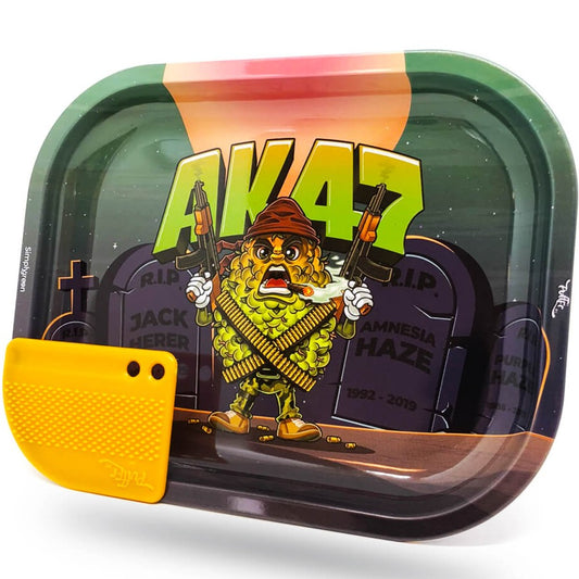 Best Buds Mission AK47 Small Metal Rolling Tray with Magnetic Grinder Card